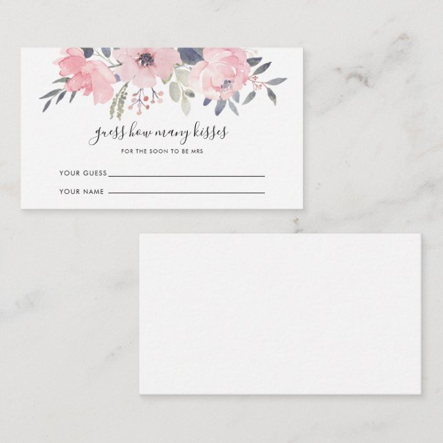 Cartão De Informações Chá de Noiva Floral Guess Kisses (Frente/Verso)
