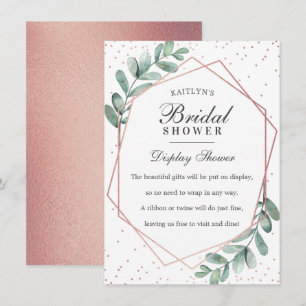 Cartão De Informações Chá de Noiva Geométrico Eucalipto em Rose Gold