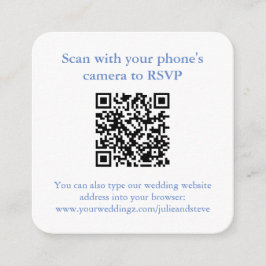 Cartão De Informações Chá de Noiva Monograma Algo Azul QR RSVP