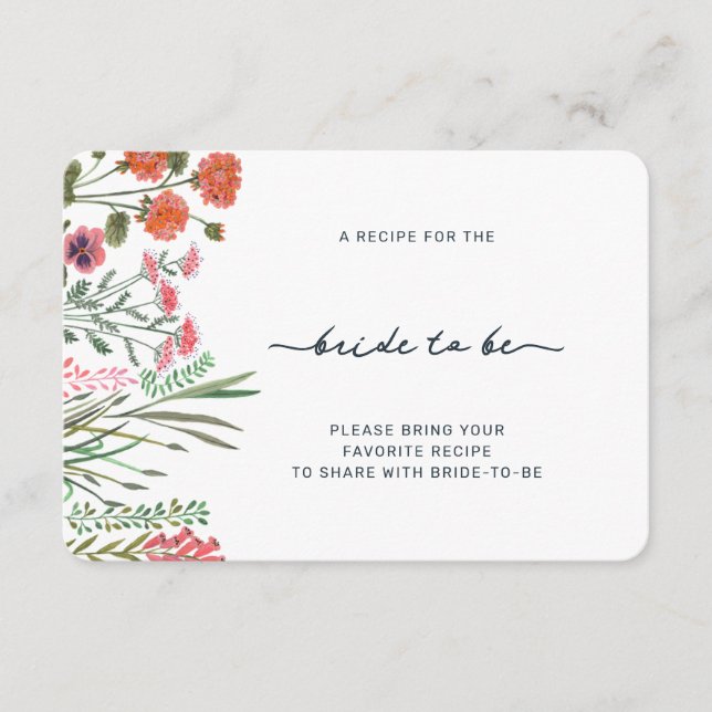 Cartão De Informações Chá de Noiva Wildflower Compartilhe Uma Receita (Frente)