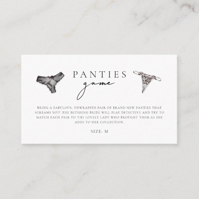 Cartão De Informações Chá de panela da Lingerie Panty Game (Frente)