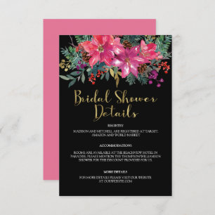 Cartão De Informações Chá de panela de Natal de Poinsettia Rosa