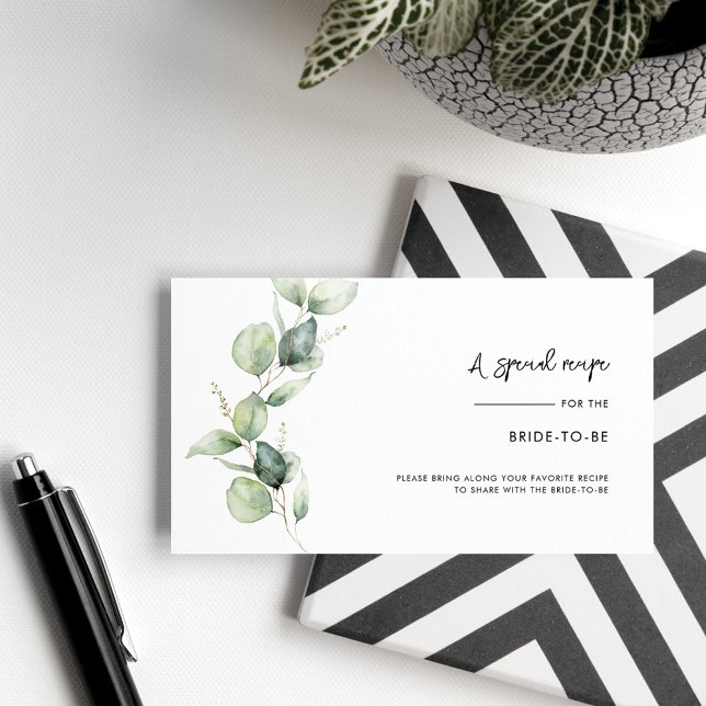 Cartão De Informações Chá de panela de Script Eucalyptus Greenery (Eucalyptus Bridal Shower Recipe Request Card)