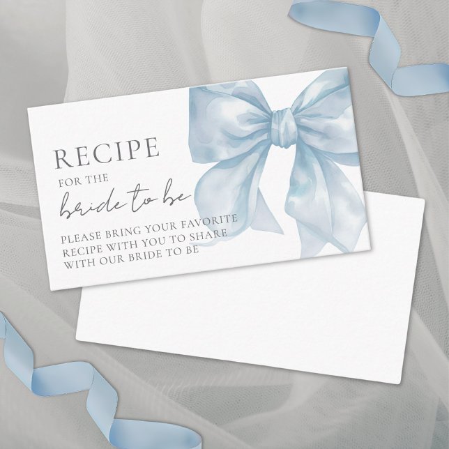 Cartão De Informações Chá de panela do Arco azul de recebimento (Recipe Blue Bow Bridal Shower Enclosure Card)