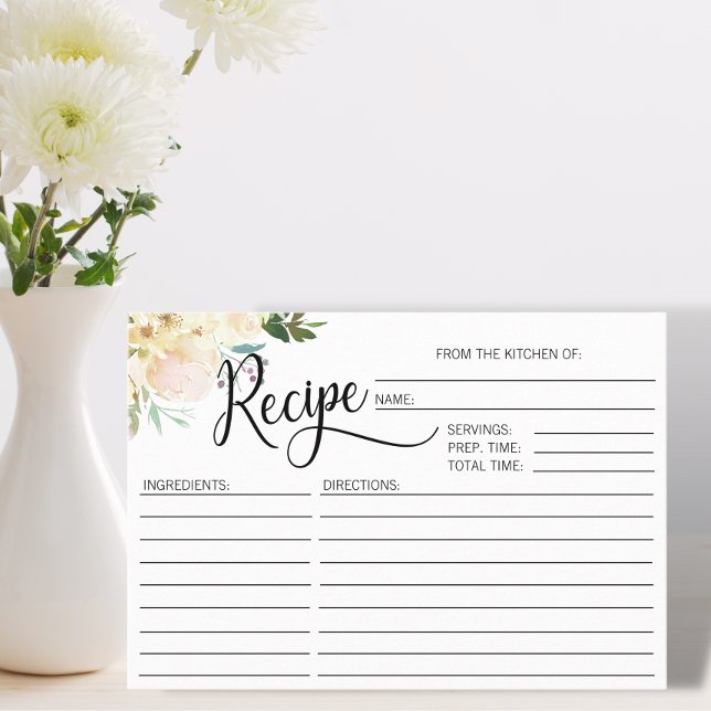 Cartão De Informações Chá de panela Floral de Aquarela RECIPE (Criador carregado)