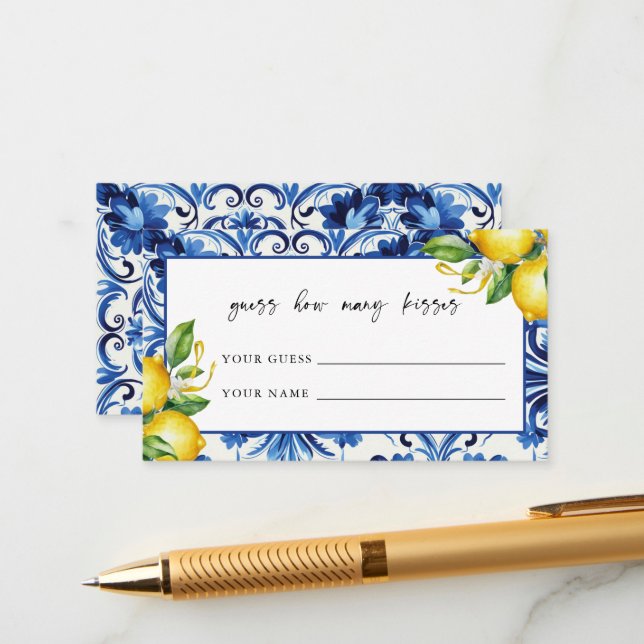 Cartão De Informações Chá de panela Mediterrâneo adivinha quantos beijos (Frente/Verso In Situ)