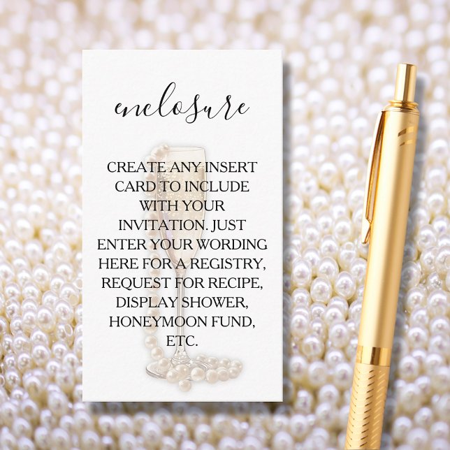Cartão De Informações Chá de panela Pérolas e Prosecco (CREATE YOUR OWN Pearls & Prosecco Bridal Shower Enclosure Cards for any details your guests need)
