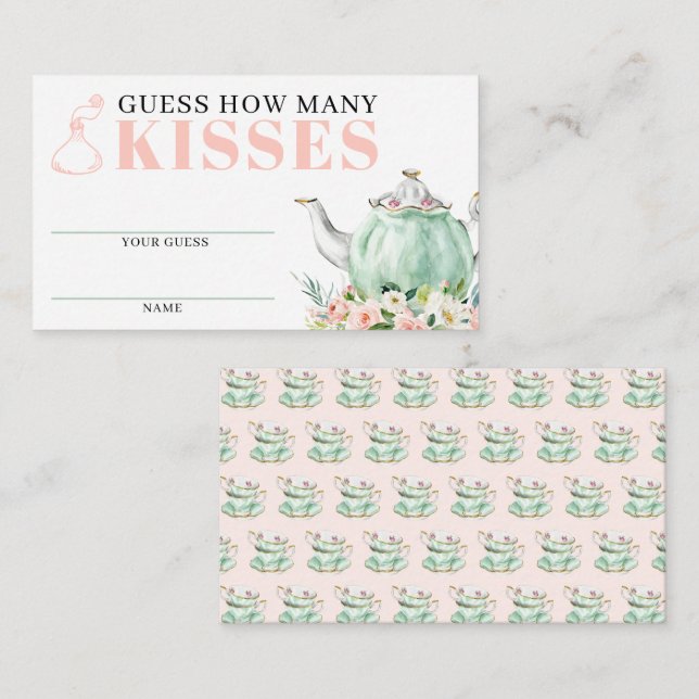 Cartão De Informações Chá de panela Tea Party Quantos Kisses Card (Frente/Verso)