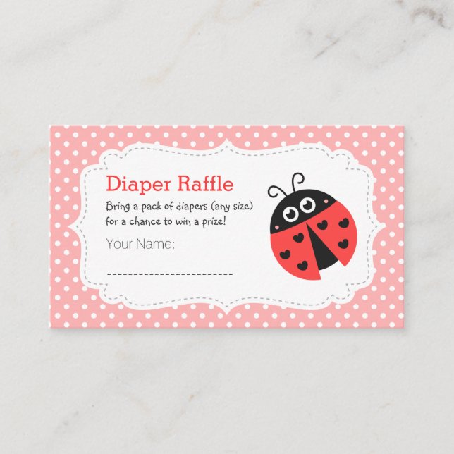 Cartão De Informações Chá Fralda de Garota Ladybug Bilhetes de Raffle (Frente)