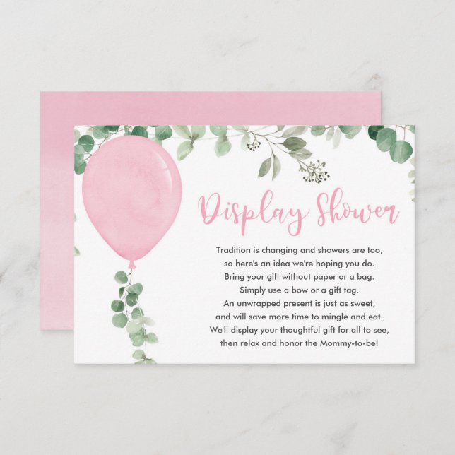 Cartão De Informações chá para exibição de eucalipto verde de balão rosa (Frente/Verso)