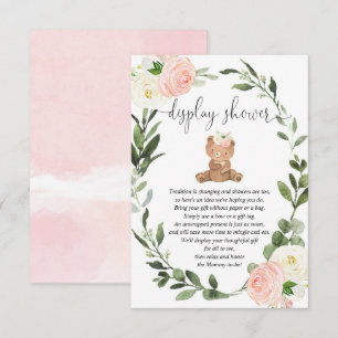 Cartão De Informações chá para exibição floral de urso verde-rosa