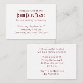 Cartão De Informações Chamada de Selagem e Refeição de Templo Vermelho