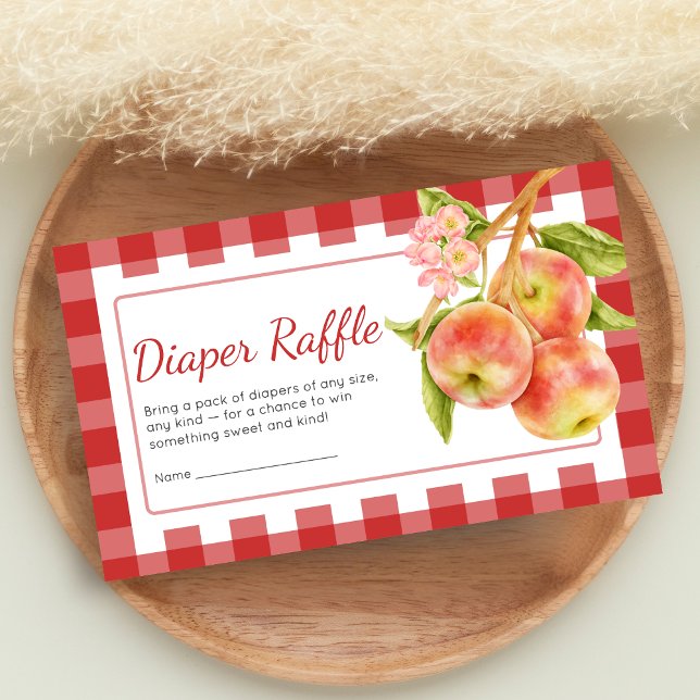 Cartão De Informações Chamada Gingham da Nossa Vida Chuveiro de Bebê Sor (Apple Baby Shower Diaper Raffle)