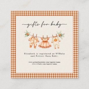 Cartão De Informações Chamada Pequena Abóbora Gingham Baby Shower