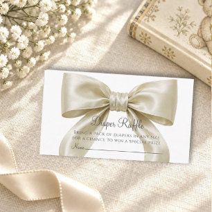 Cartão De Informações Champagne Cetim Laço Baby Shower Rifas de Fraldas