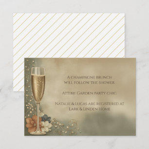 Cartão De Informações Champagne Floral para Casamento de Casal