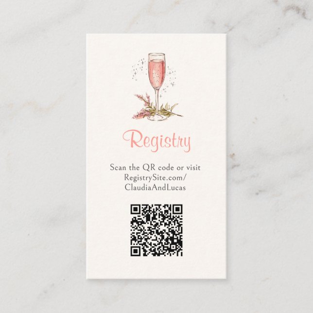 Cartão De Informações Champagne Peach Apricot Bridal Registry QR (Frente)