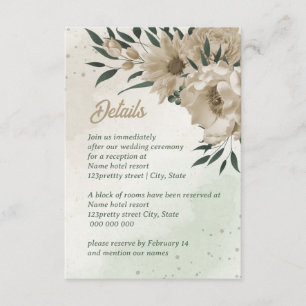 Cartão De Informações champanhe floresce casamento verde