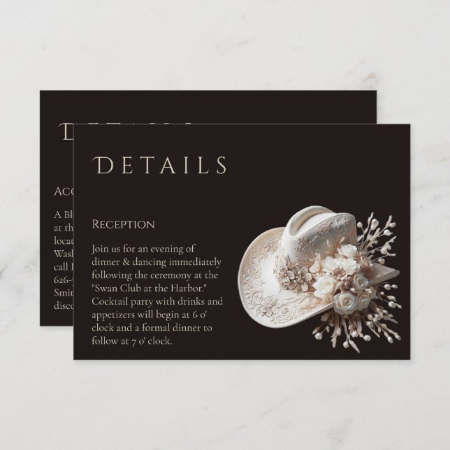 Cartão De Informações Chapéu branco com flores Detalhes do casamento (Frente/Verso)