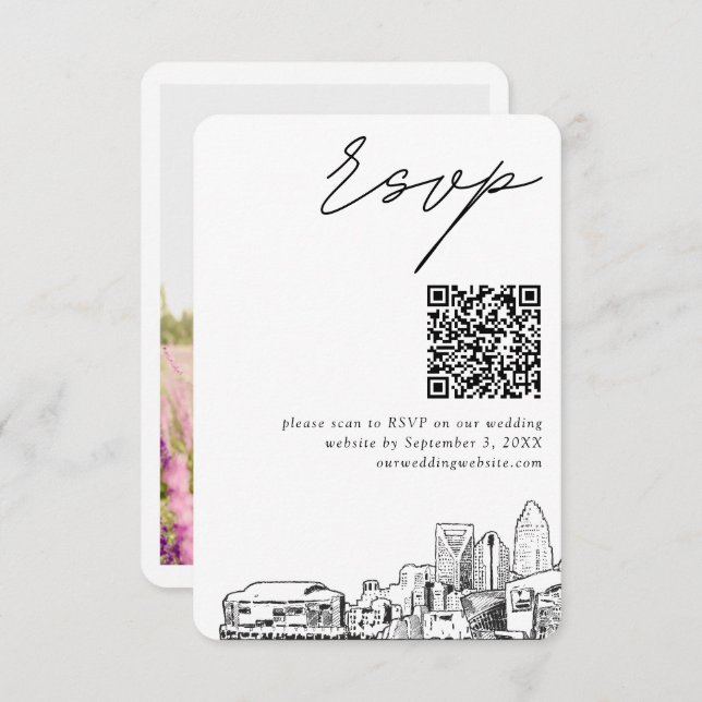 Cartão De Informações Charlotte Wedding RSVP Código QR Pequeno (Frente/Verso)