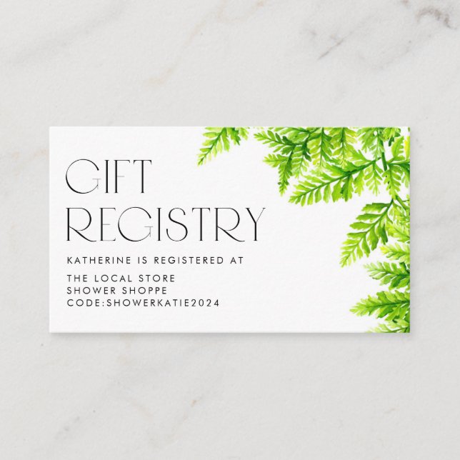 Cartão De Informações Chartreuse Green Fern deixa registro de Chá de fra (Frente)