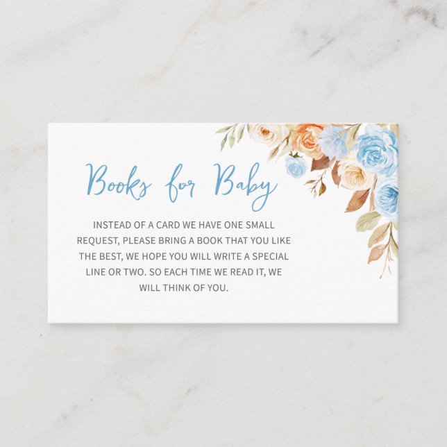 Cartão De Informações Chás de fraldas de Abóbora Azul Queda Livros para  (Frente)