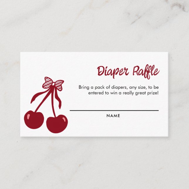 Cartão De Informações Cherry Baby Shower Diaper Raffle Ticket Game (Frente)