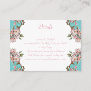 Cartão De Informações Cherry Blossom Teal Retro Vintage Chá de fraldas