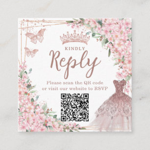 Cartão De Informações Cherry Blossoms Rosa Dourado Quinceañera Código QR