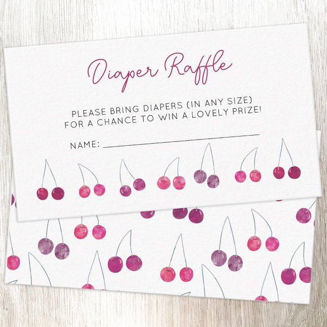 Cartão De Informações Cherry Chá de fraldas Raffle (Pretty watercolor cherry baby shower diaper raffle enclosure card)