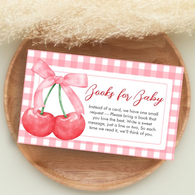 Cartão De Informações Cherry on Top Baby Shower Books for Baby (Gingham Cherry Baby Shower Books for Baby)