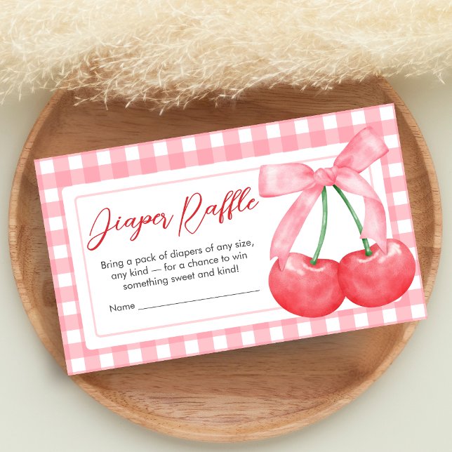 Cartão De Informações Cherry on Top Baby Shower Diaper Raffle (Gingham Cherry Baby Shower Diaper Raffle)
