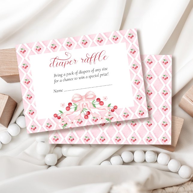 Cartão De Informações Cherry Pink Chá de fraldas Fralda Raffle (Criador carregado)
