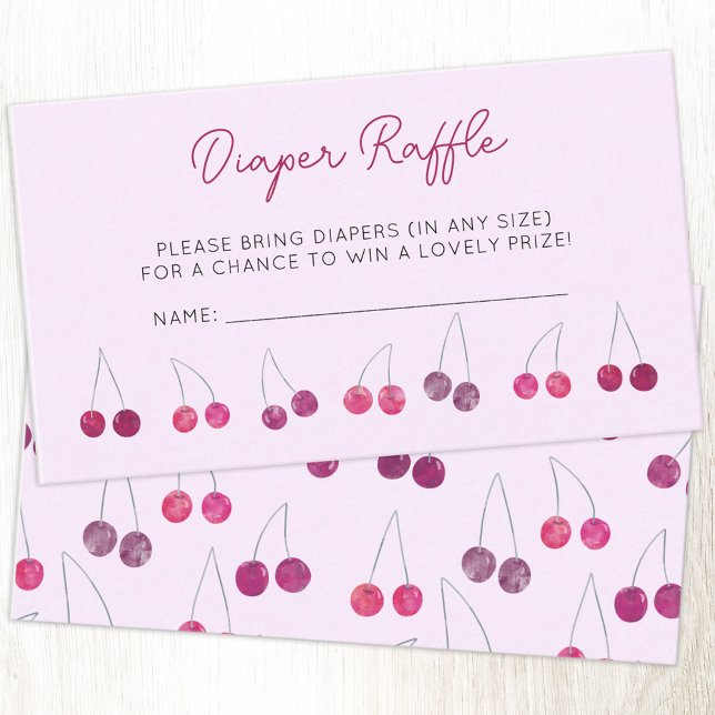 Cartão De Informações Cherry Pink Fralda Raffle (Pretty watercolor cherry baby shower diaper raffle enclosure card)