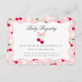 Cartão De Informações Cherry Sweet Pink Coquette Arco Baby Registry Card