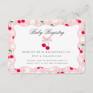 Cartão De Informações Cherry Sweet Pink Coquette Arco Baby Registry Card