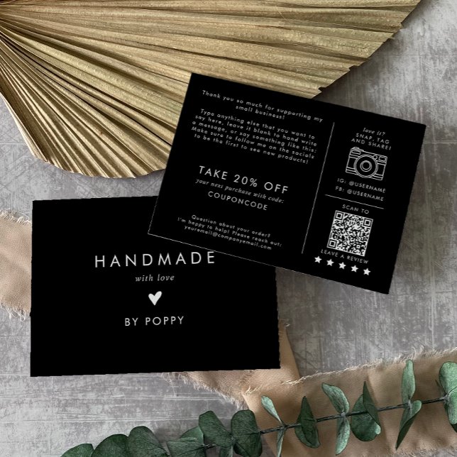 Cartão De Informações Chic Black Handmade with Love Obrigado Order (Criador carregado)