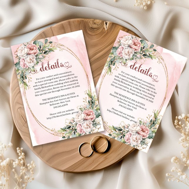 Cartão De Informações Chic Blush Pink Floral Eucalyptus Details Card (Chic Blush Pink Floral Eucalyptus Details Card)