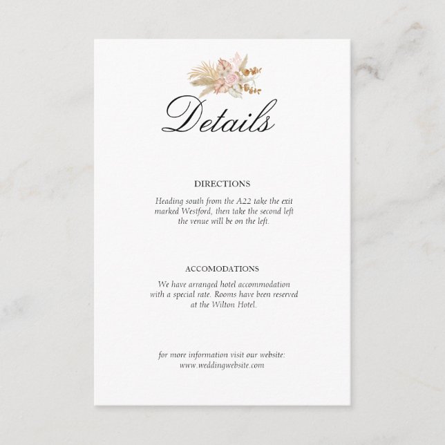 Cartão De Informações Chic Boêmio Casamento Floral (Frente)