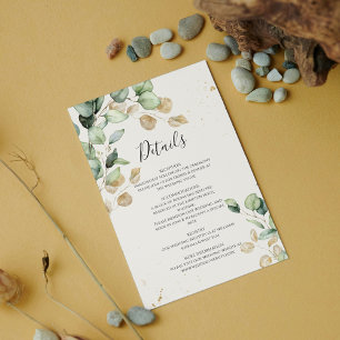 Cartão De Informações Chic & Boho Eucalyptus com Detalhes Dourados Casam