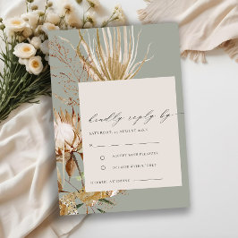 Cartão De Informações Chic Boho Protea Seca Palm Casamento Floral RSVP