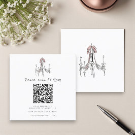 Cartão De Informações Chic Chandelier Blush Pink Bow Wedding RSVP Card
