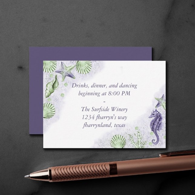 Cartão De Informações Chic costal | Recepção de roxo e Verde limão (Criador carregado)