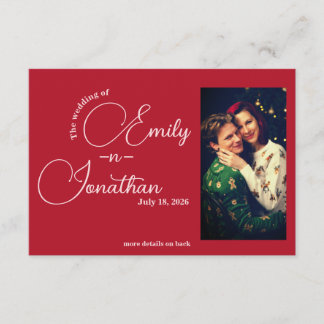 Cartão De Informações Chic Editorial Deep Red One Photo QR Code Wedding