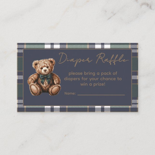 Cartão De Informações Chic elegant Fancy Bear R.L. theme Diaper Raffle (Frente)