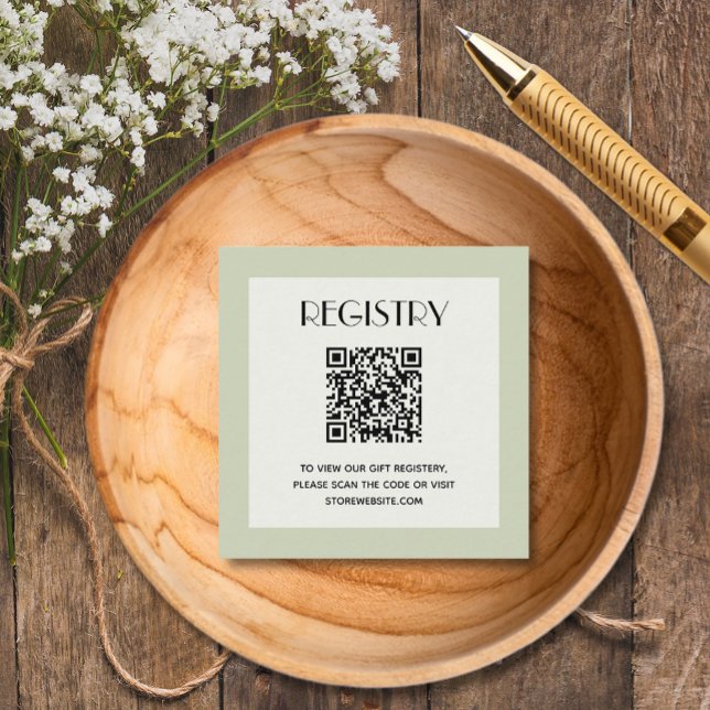 Cartão De Informações Chic Green Baby Shower Registry QR Code (Chic green baby shower registry QR code enclosure cards)