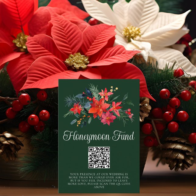 Cartão De Informações Chic Green Floral de Natal Honeymoon Fund (Criador carregado)