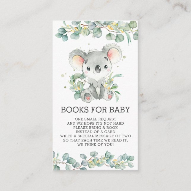 Cartão De Informações Chic Greenery Eucalyptus Koala Livros para o Bebê  (Frente)