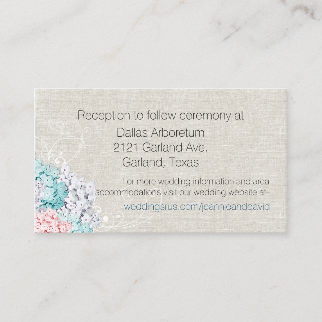 Cartão De Informações Chic Hydrangeas Wedding Enclosure Card (Frente)