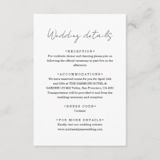 Cartão De Informações Chic Minimalist Handwriting Script Wedding Details